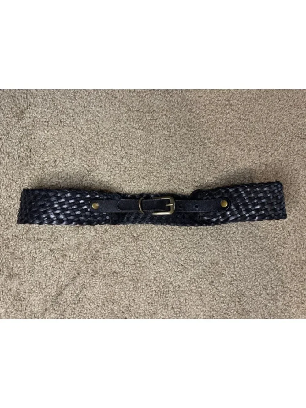 LOFT Leather Belt Black Braided Wide Studded SMALL 32” Bohemian Bohochic